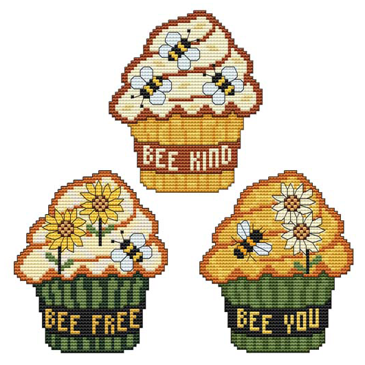 SUNFLOWER N' BEE CUPCAKE TRIO Counted Cross Stitch Charts Main Image